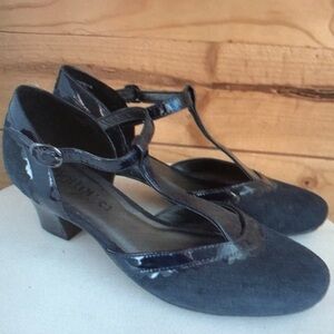 Viviene T Strap Kitten Heel Pumps Blue Suede Vintage Style Pin Up
